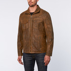 Leather Stand Collar Jacket // Antique Brown (L)