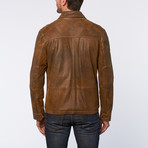 Leather Stand Collar Jacket // Antique Brown (S)