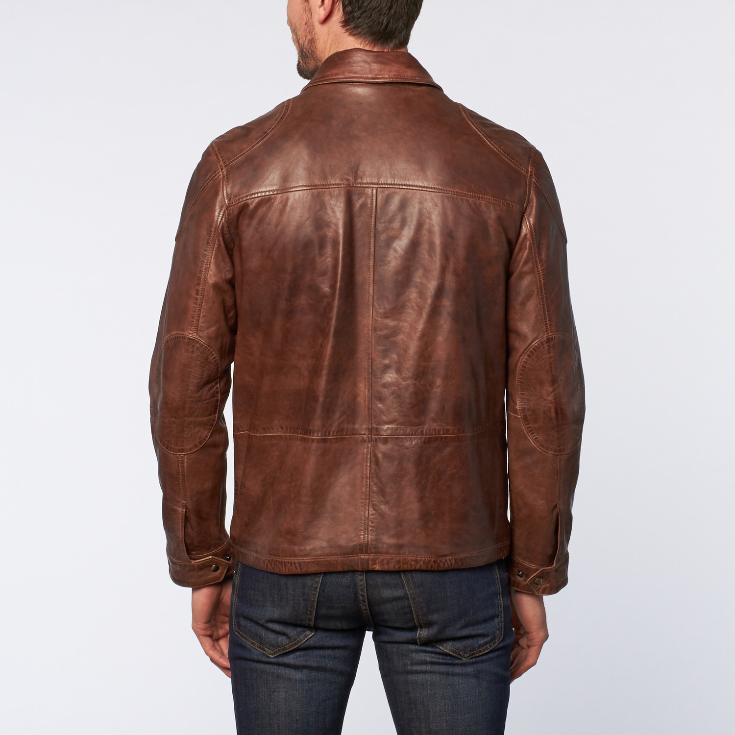 Leather Stand Collar Elbow Patch Jacket // Brick (S) - Regency by ...