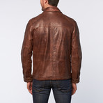 Leather Stand Collar Elbow Patch Jacket // Brick (S)