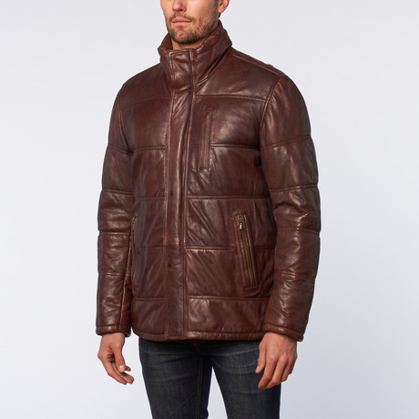 Leather Puffer Coat // Saddle (S)