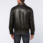 Leather Bomber Jacket // Black + Brown (S)