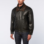 Leather Bomber Jacket // Black + Brown (S)