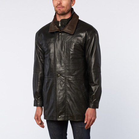Long Leather Jacket // Black + Brown (S)