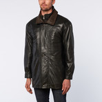 Long Leather Jacket // Black + Brown (L)