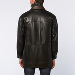 Long Leather Jacket // Black + Brown (S)