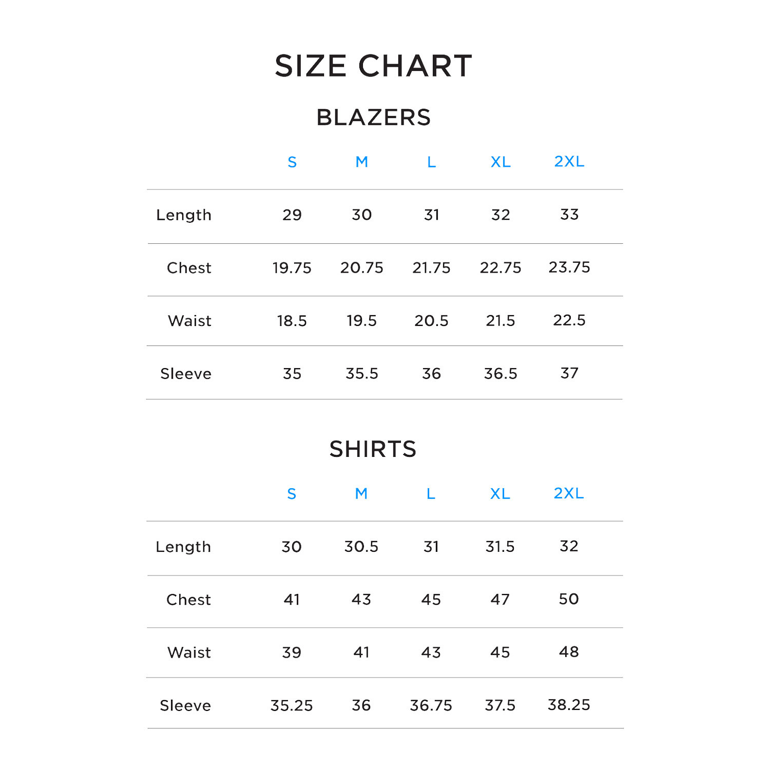 Civil Society Clothing Size Chart