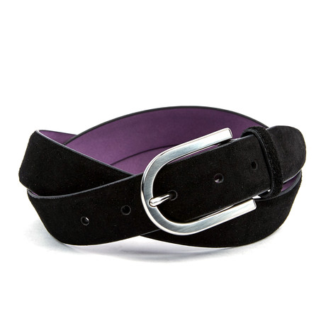35mm Feather Edge Suede Belt // Black (32)