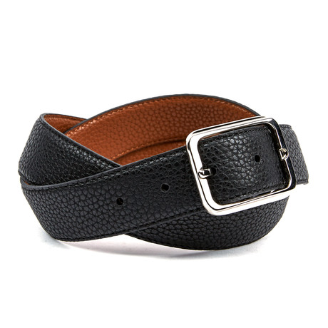 Pebble Grain Reversible Belt // Black + Brown (32)