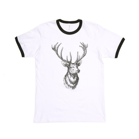 Deer Ringer Tee // White + Black (S)