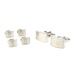 Brushed Rectangular Cufflink Stud Set // Silver