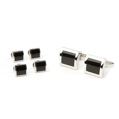 Bordered Square Cufflink Stud Set // Black