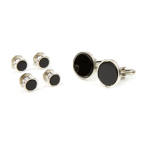 Black Onyx Cufflink + Stud Set // Silver