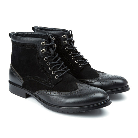 Zanzara // Parma Leather + Suede Brogue Boot // Black (US: 8)