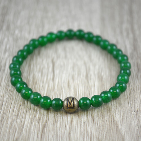 Gold Bead Bracelet // Green Jade (Medium)