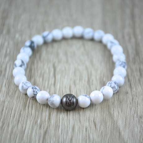 Silver Bead Bracelet //  White Howlite (Medium)