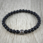 Silver Bead Bracelet //  Black Onyx (Medium)