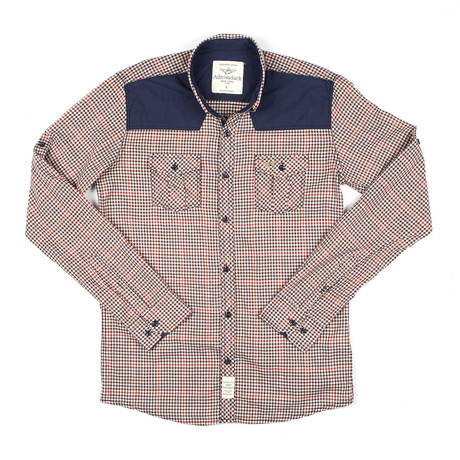 Color Blocked Button-Down // Brown + Dark Blue Gingham (S)