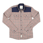 Color Blocked Button-Down // Brown + Dark Blue Gingham (XL)