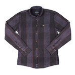 Distressed Wash Button-Down Shirt // Dark Blue Check (S)