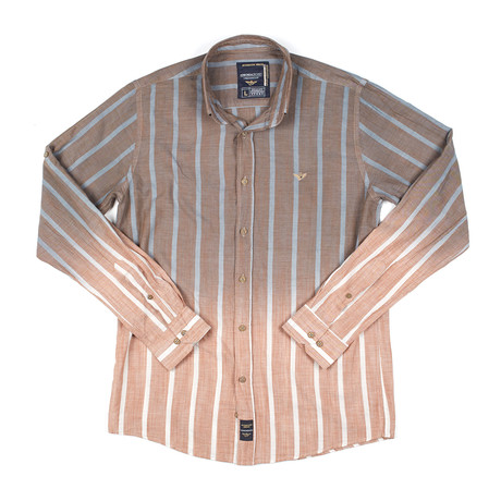 Button-Down Shirt // Brown Dip-Dye Chambray Stripe (S)