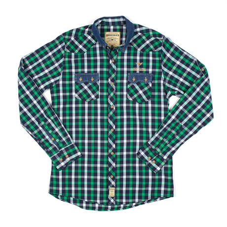 Contrast Trim Button-Down Shirt // Green Check (S)