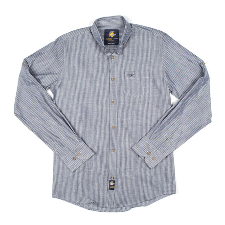 Button-Down Shirt // Greyish Blue Chambray Pinstripe (S)