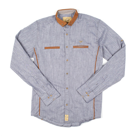 Contrast Trim Button-Down Shirt // Blue Chambray (S)