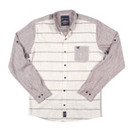 Color Blocked Button-Down Shirt // Beige + Brown Wide Stripe (S)