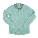 Color Blocked Button-Down Shirt // Green Micro Stripe (S)