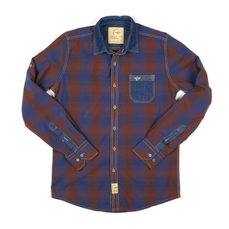 Button-Down Shirt // Dark Blue + Brown Plaid (S)