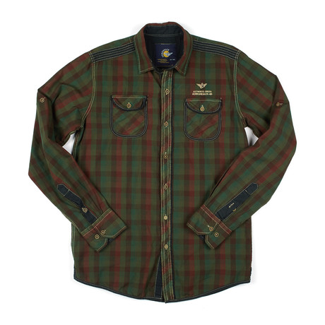 Button-Down Shirt // Khaki + Green Check (S)