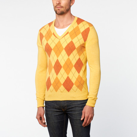Vee Neck Sweater // Yellow Argyle (S)