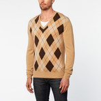 Vee Neck Sweater // Brown & Camel Argyle (XL)