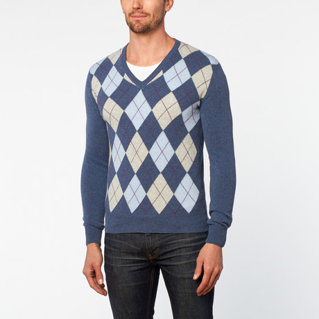 Vee Neck Sweater // Blue Argyle (S)