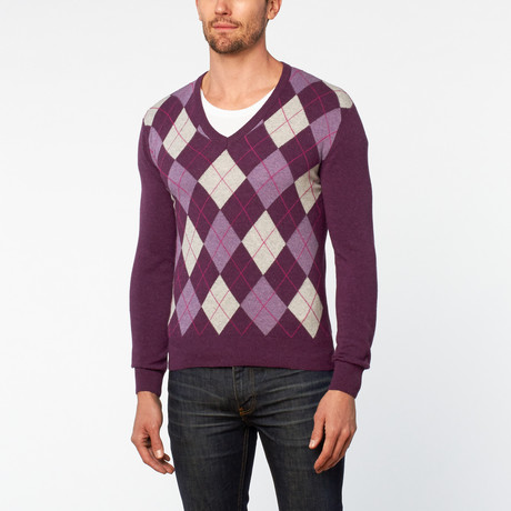 Vee Neck Sweater // Purple Argyle (S)