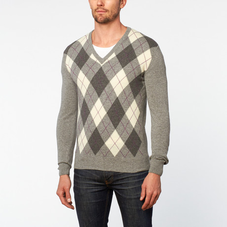 Vee Neck Sweater // Grey Argyle (S)