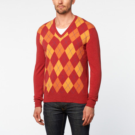 Vee Neck Sweater // Red Argyle (S)