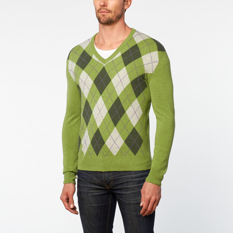 Vee Neck Sweater // Green Argyle (S)