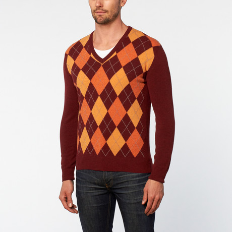 Vee Neck Sweater // Burgundy Argyle (S)
