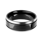 Blackplated Titanium Silvertone Edged Groove Ring (Size 7)