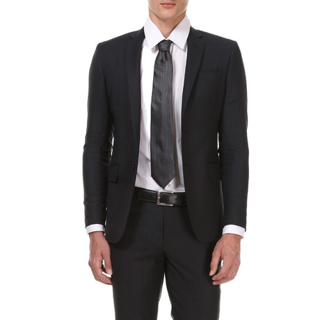 Slim Fit 2-Button Suit // Black + Grey Stripe (Euro: 44)