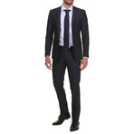 Slim Fit 2-Button Suit // Dark Blue + Grey Pinstripe (Euro: 48)