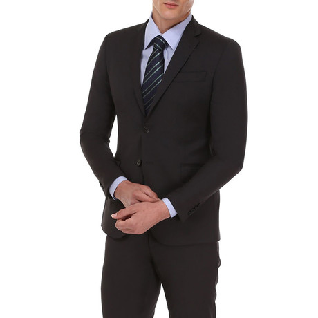 Slim Fit 2-Button Suit // Black Pinstripe (Euro: 44)