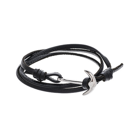 Leather Wrap Around Bracelet // Stainless Steel Anchor