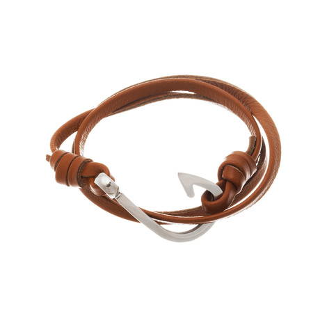 Leather Wrap Around Bracelet // Stainless Steel Hook
