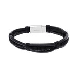 Leather Bracelet // Stainless Steel Magnetic Lock (Black)