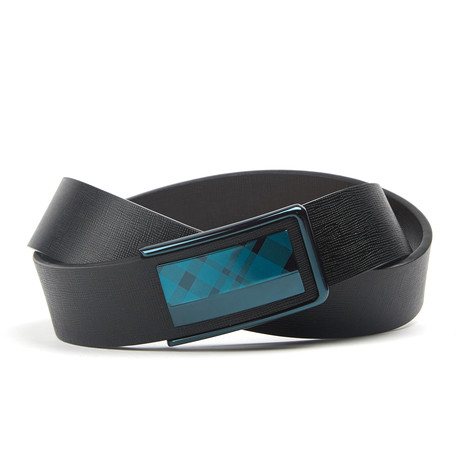 Accent Track Belt // Black + Light Blue Pattern