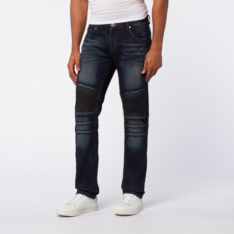 Straight Leg Denim + Moto Details // Deep Indigo (30WX32L)