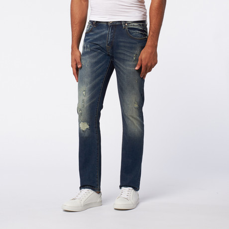 Premium Washed Slim Fit Denim // Faded Deep Indigo (30WX32L)